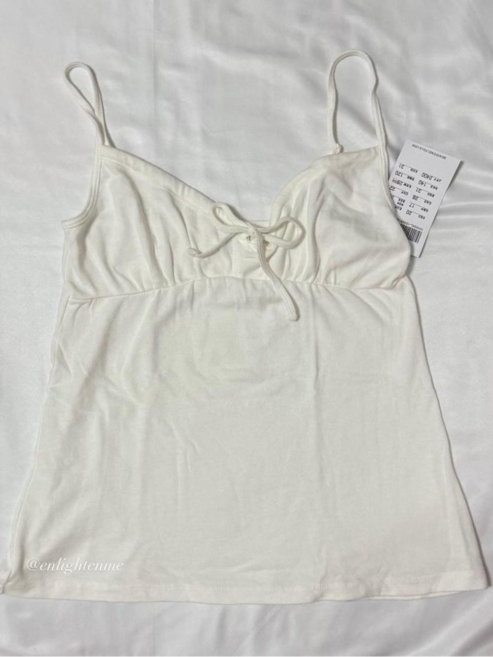 Brandy Melville white Amara babydoll tank w/ bow tie